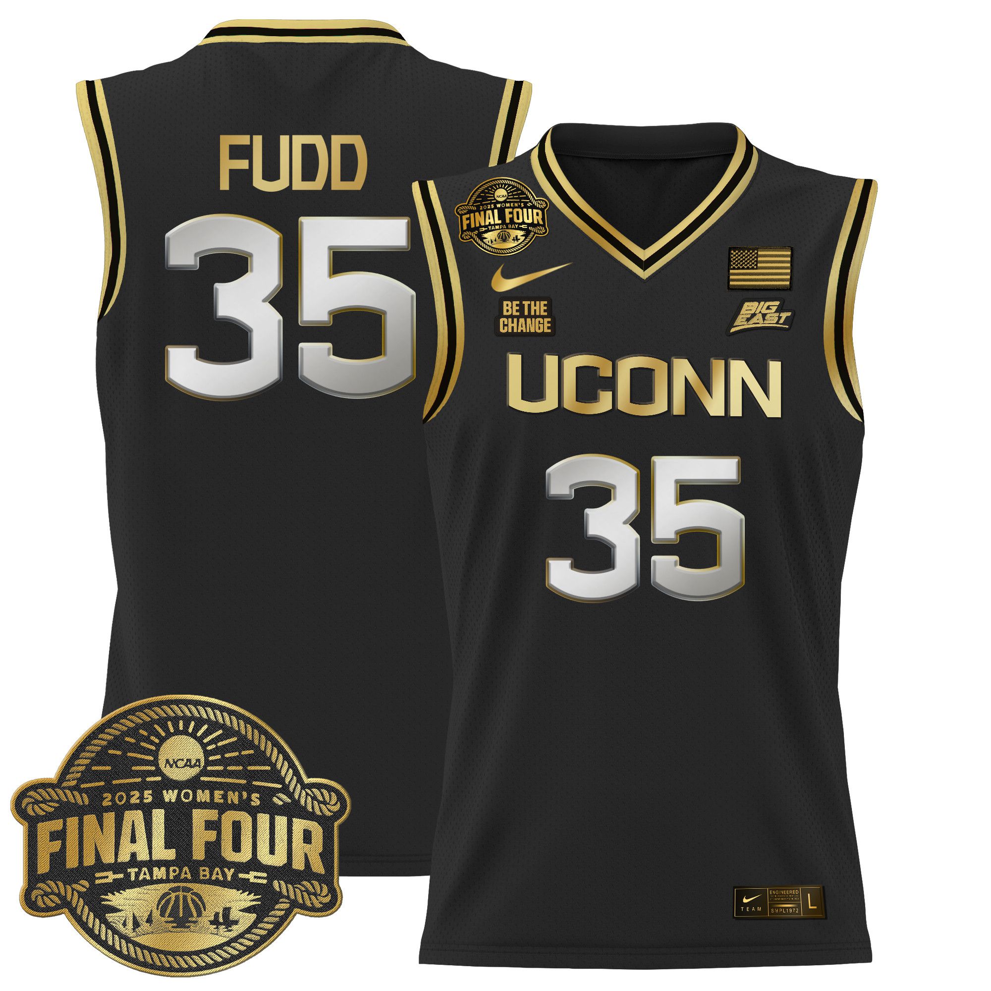 Men UConn Huskies #35 Fudd Black Nike 2025 Big Eat Final Four Patch Lightweight Basketball NCAA Jersey